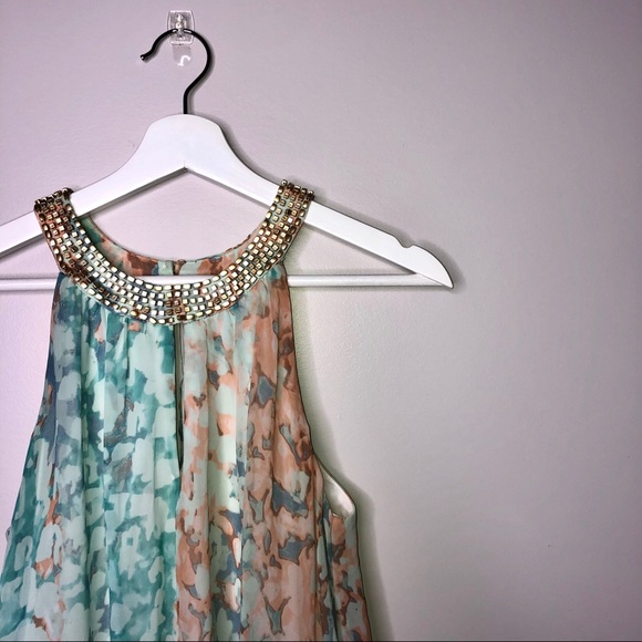 Vince Camuto Halter Gold neck W/Aqua print - Picture 3 of 8
